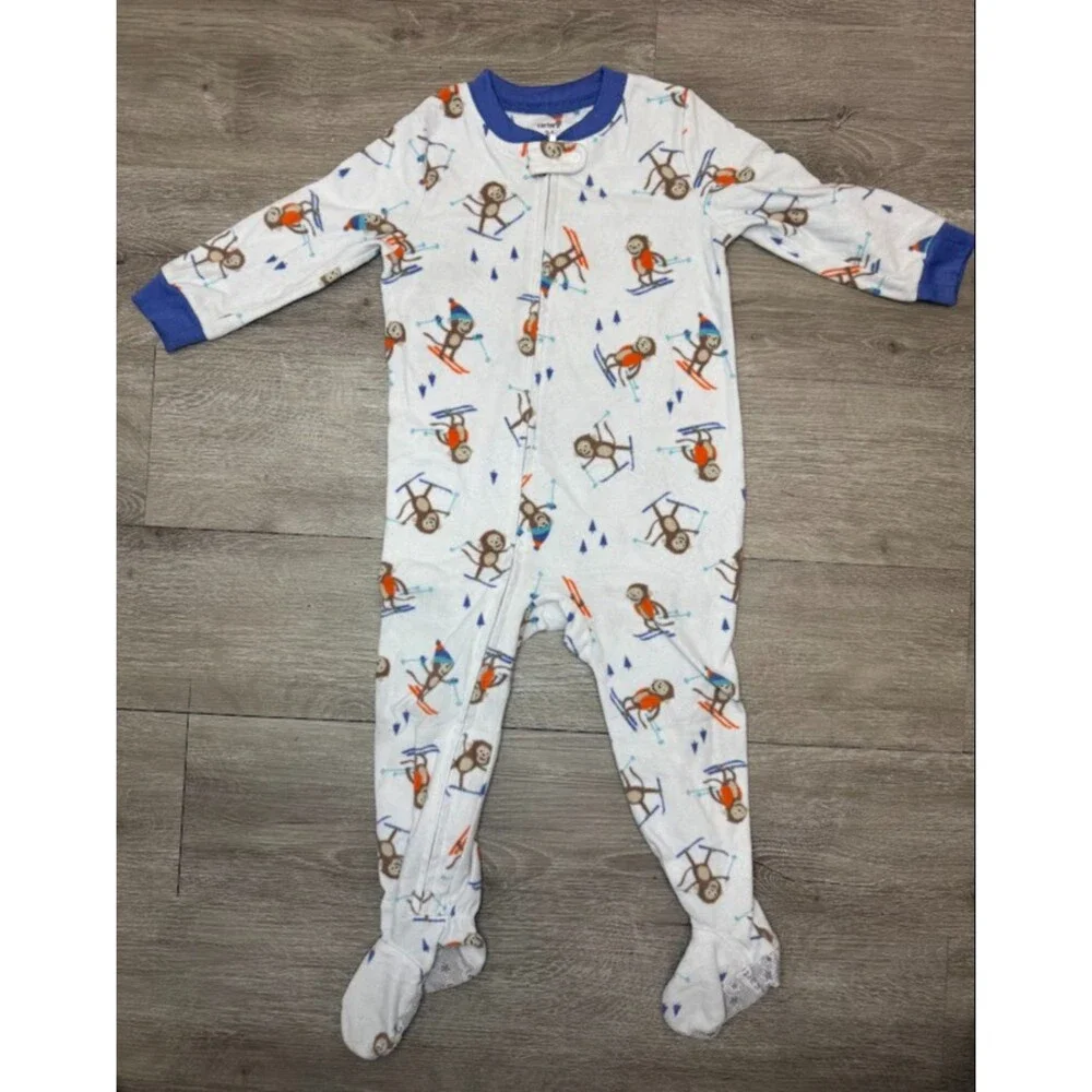 Carter’s Monkey Ski Footed Fleece Pajamas Sleeper 24M Winter Unisex